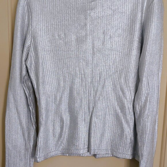 Silver Metallic HenleyTee Long Sleeve Sz Small by Express - Picture 4 of 7